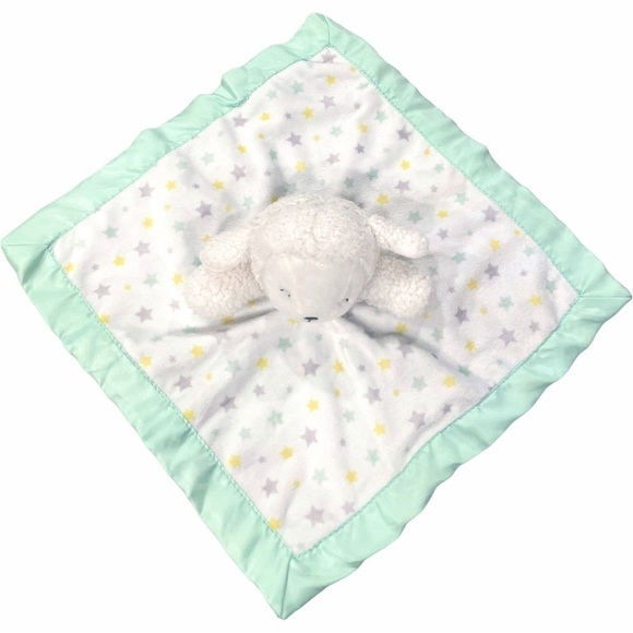 CARTERS Lamb Lovey Security Blanket Rattle Toy Satin Stars Mint Green Yellow 12” - Picture 5 of 15